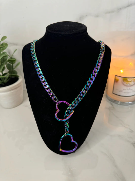 Slip Chain Necklace - Rainbow Heart